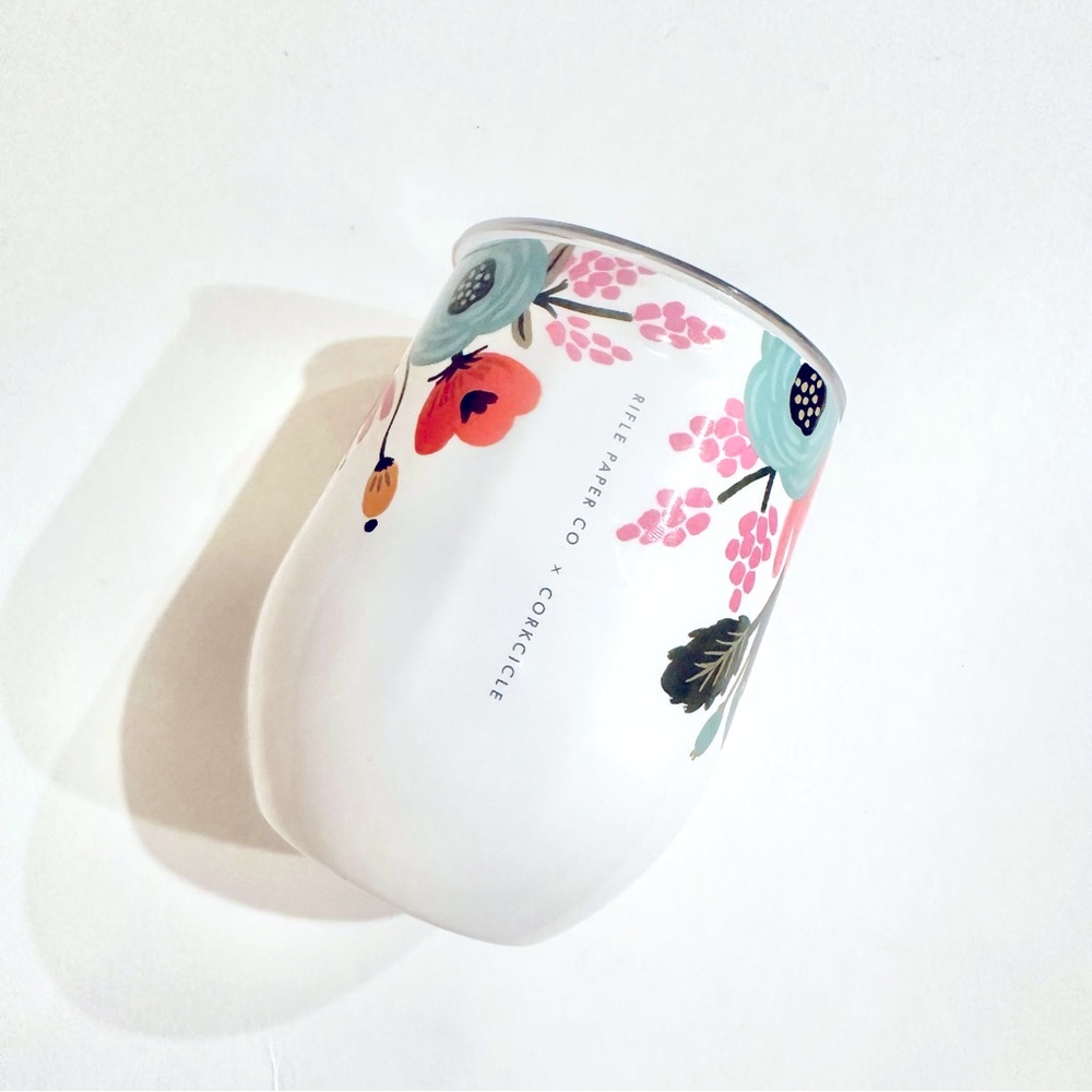 Rifle Paper Co. Corkcicle 12oz Stemless Wine Cup Tumbler Cream Lively Floral